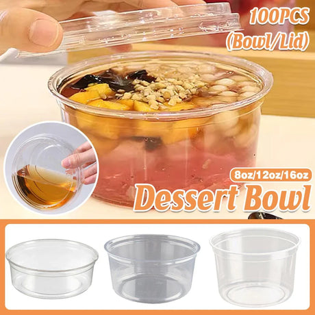 Dessert Bowls PET Plastic Leak Proof Transparent Disposable Containers