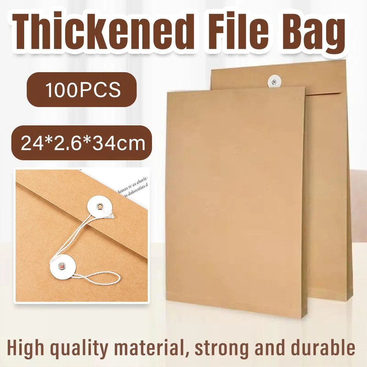 Envelope File Folders – Durable Kraft Paper with Secure String-Tie Closure