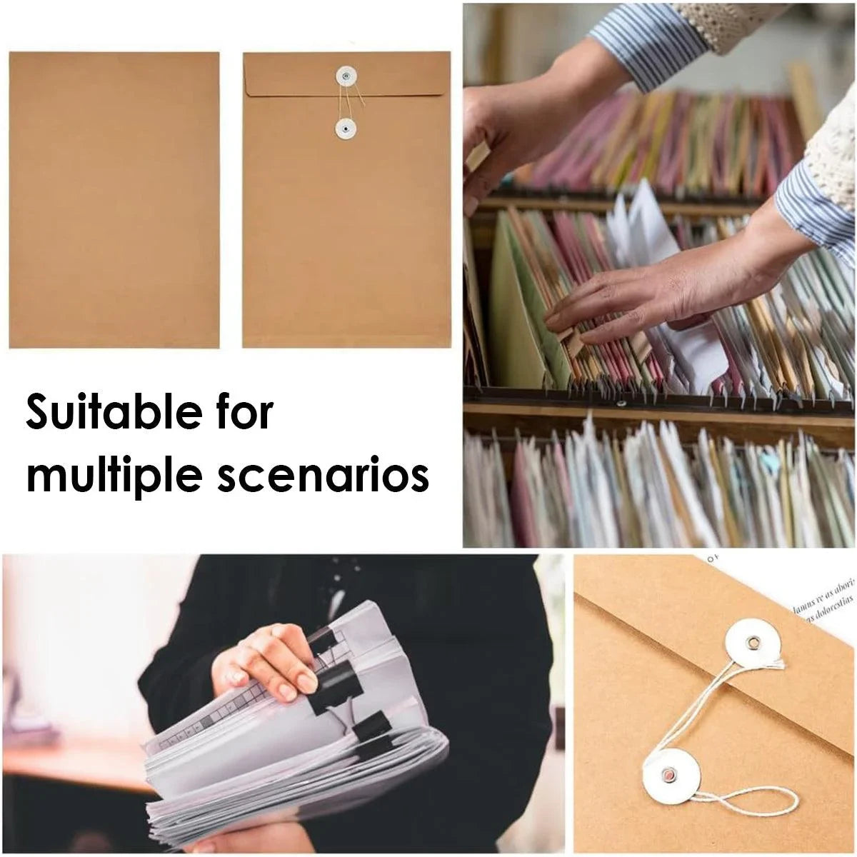 Envelope File Folders – Durable Kraft Paper with Secure String-Tie Closure