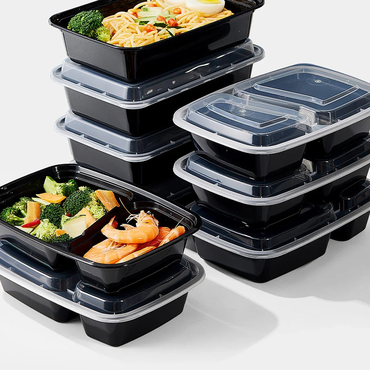 50pcs Disposable Lunch Box 900ml Microwaveable Meal Prep