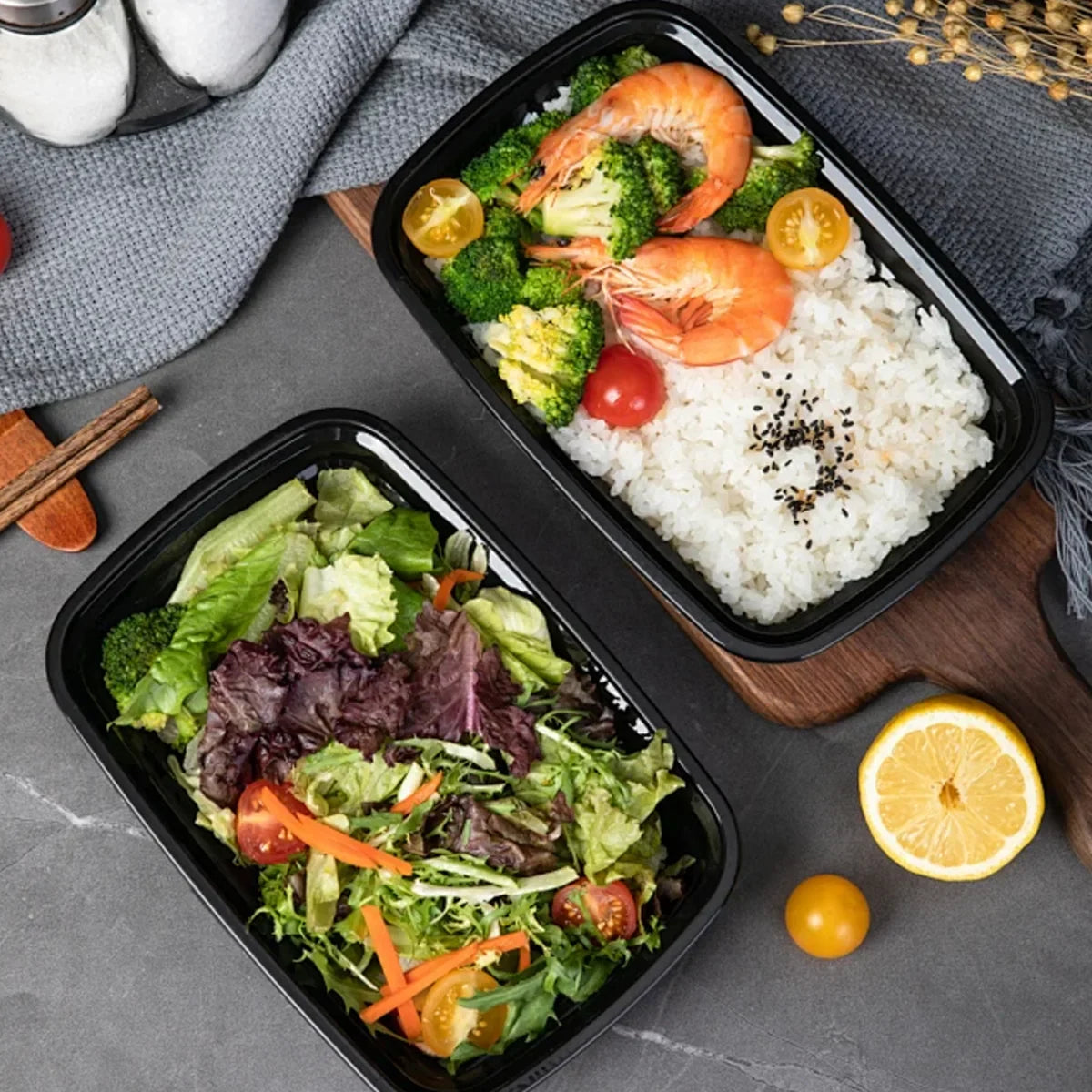 50pcs 830ml Disposable Lunch Box Rectangular Food Container