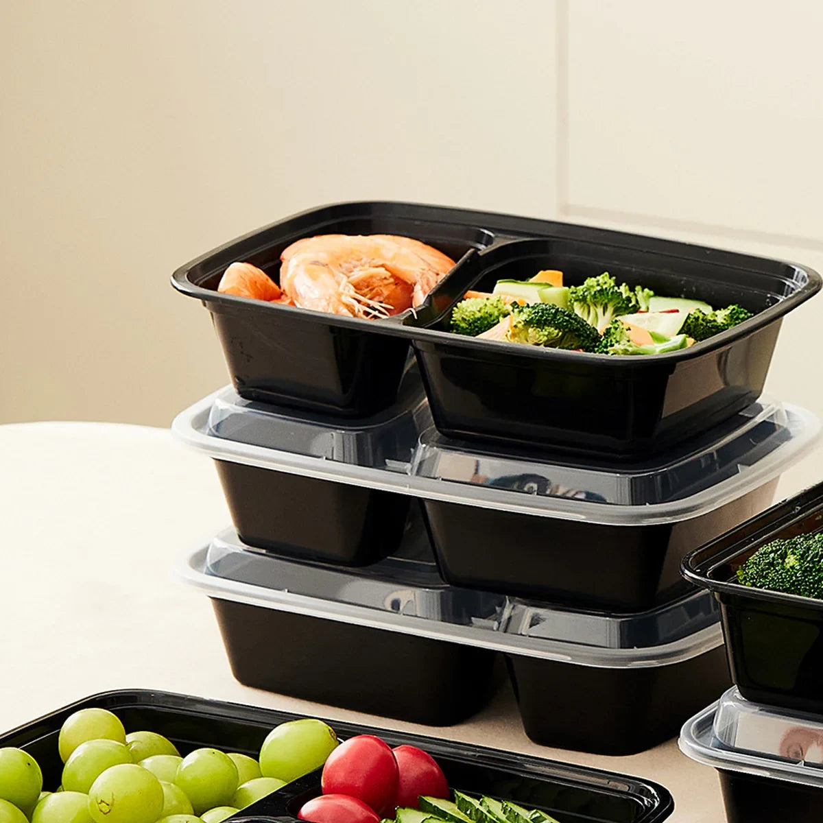 50pcs Disposable Lunch Box 900ml Microwaveable Meal Prep