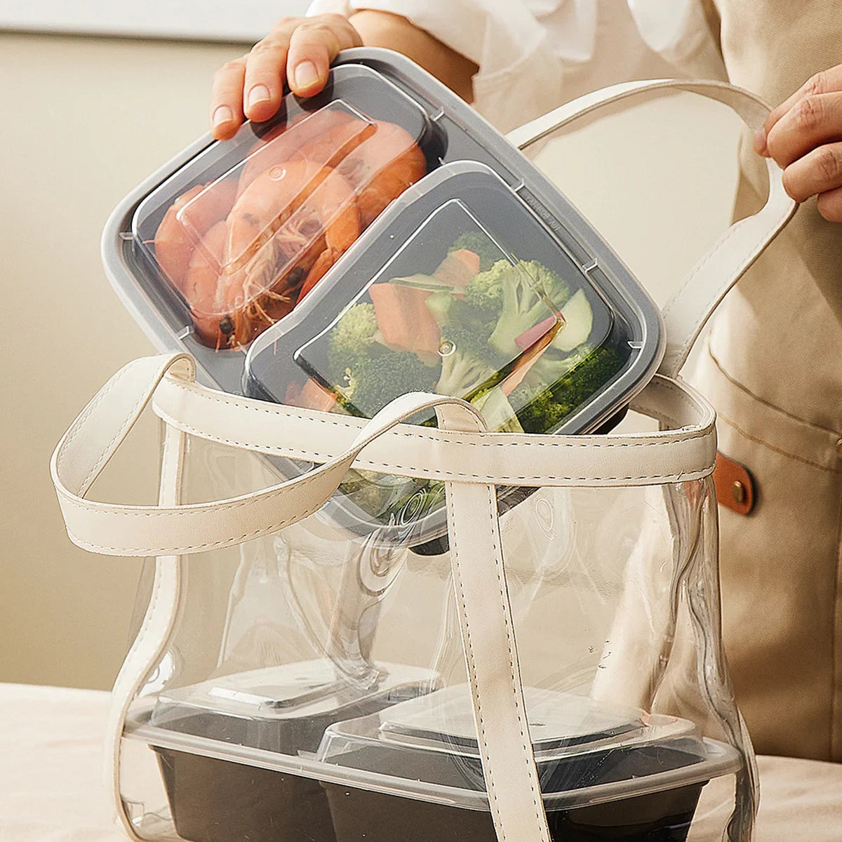 50pcs Disposable Lunch Box 900ml Microwaveable Meal Prep