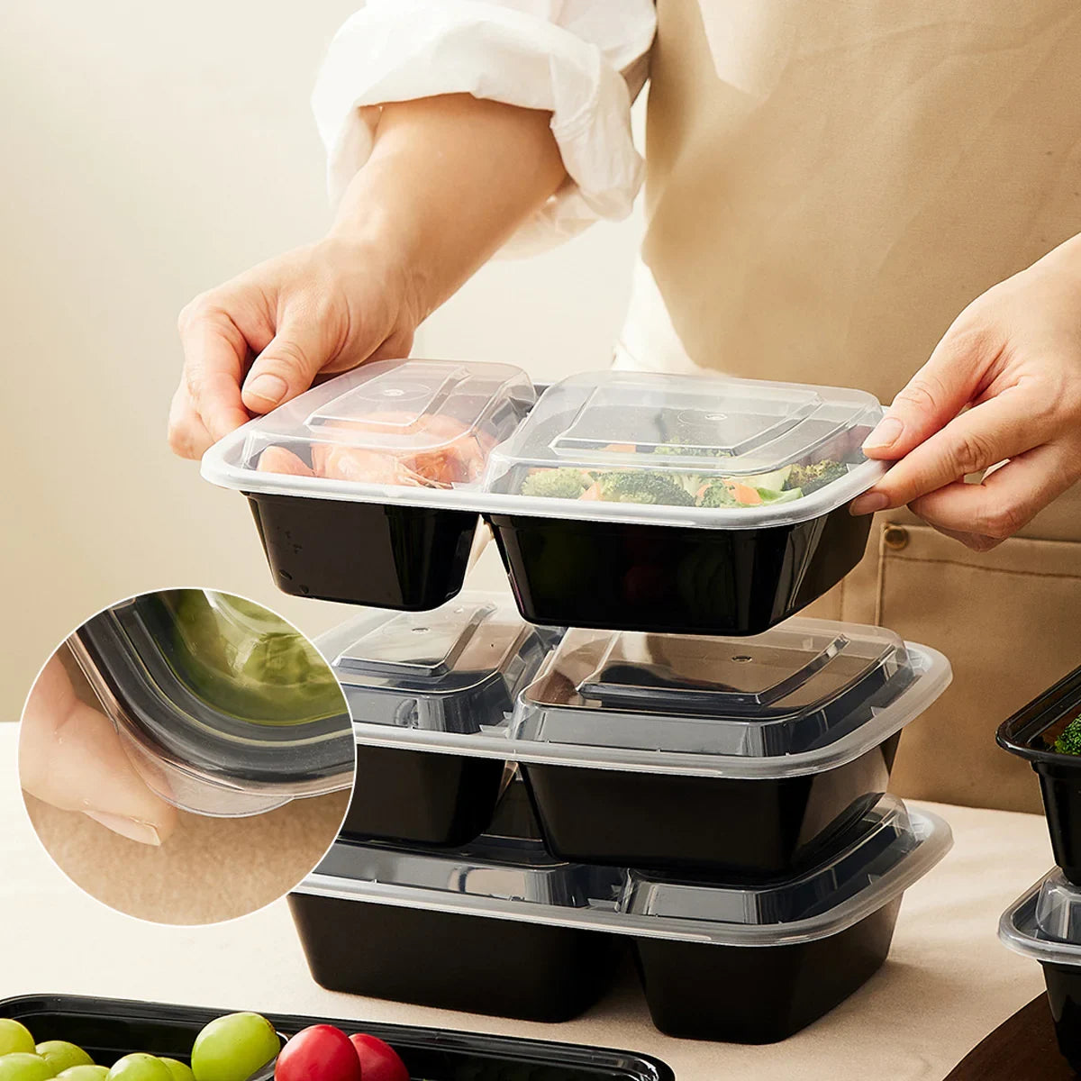 50pcs Disposable Lunch Box 900ml Microwaveable Meal Prep