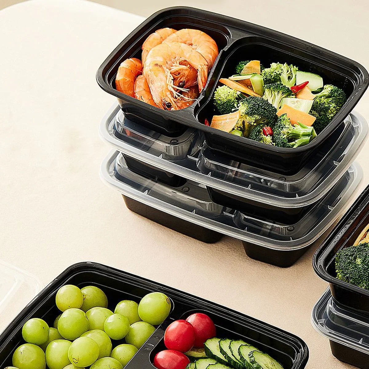 50pcs Disposable Lunch Box 900ml Microwaveable Meal Prep