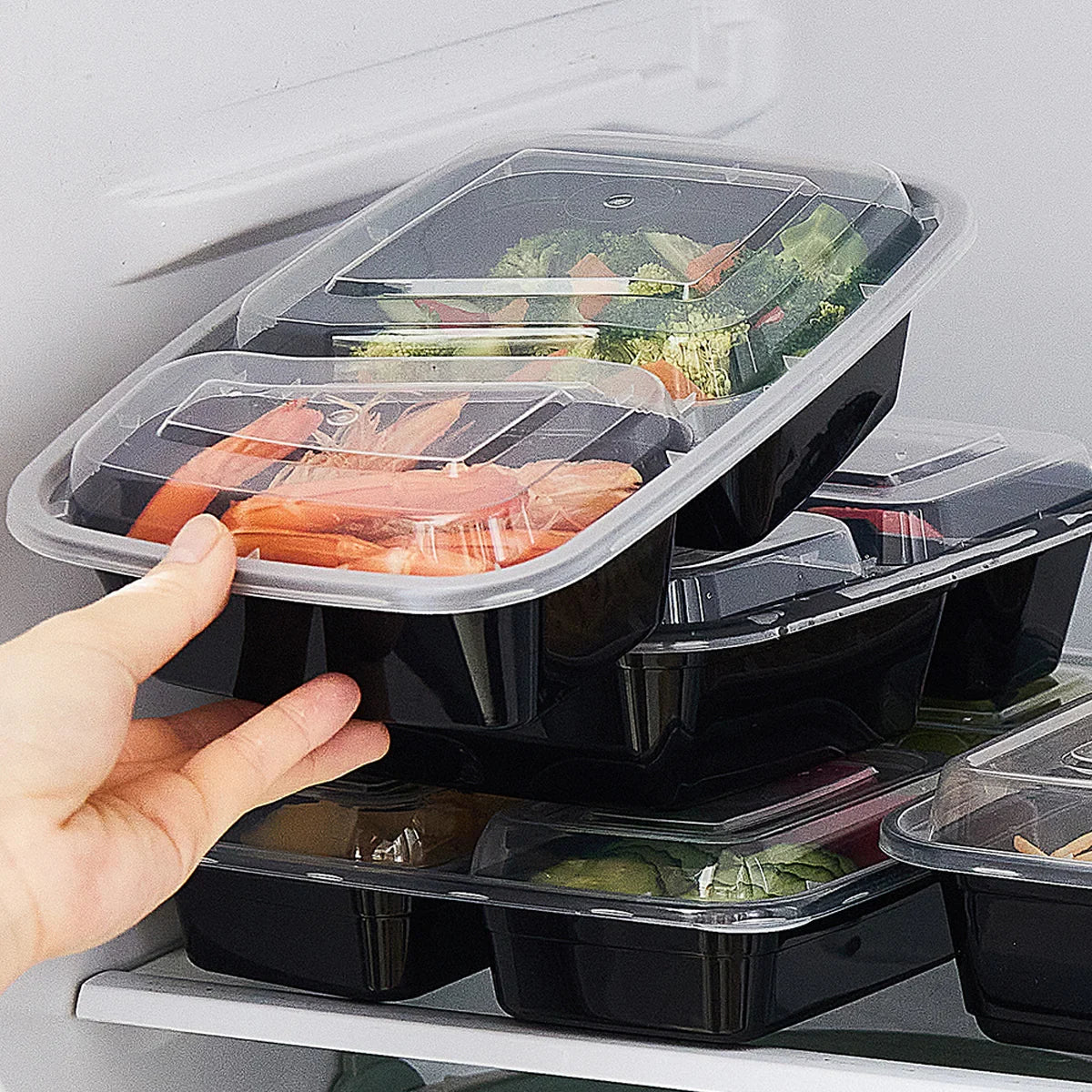 50pcs Disposable Lunch Box 900ml Microwaveable Meal Prep