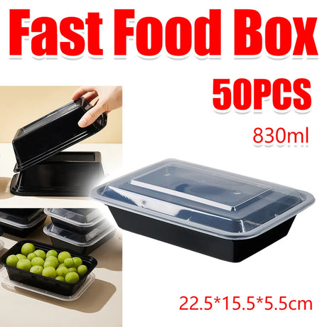 50pcs 830ml Disposable Lunch Box Rectangular Food Container