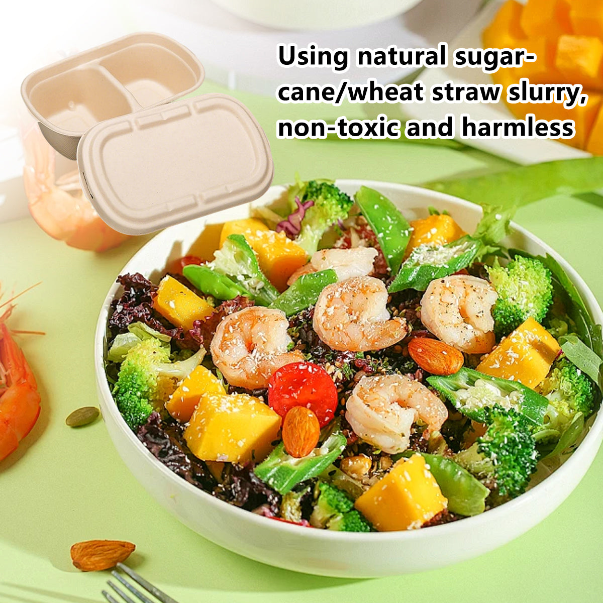 50PCS Disposable Two Compartment Salad Box Leakproof Meal Container