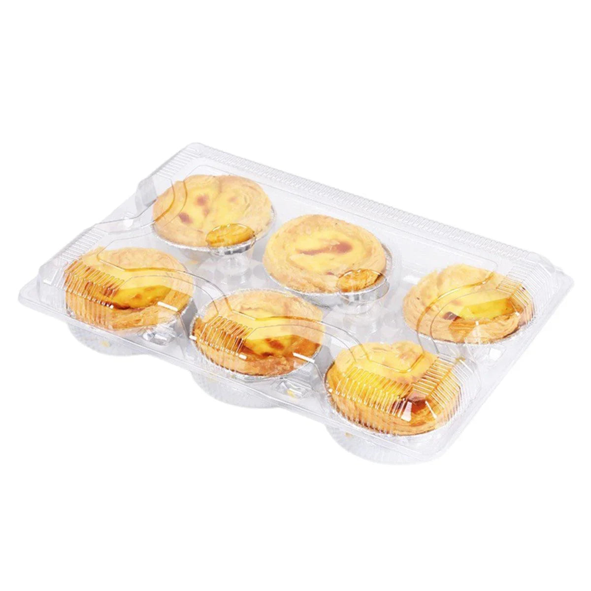 Food Packaging Boxes Transparent Plastic 6-Grid 100 Pieces for Egg Tarts