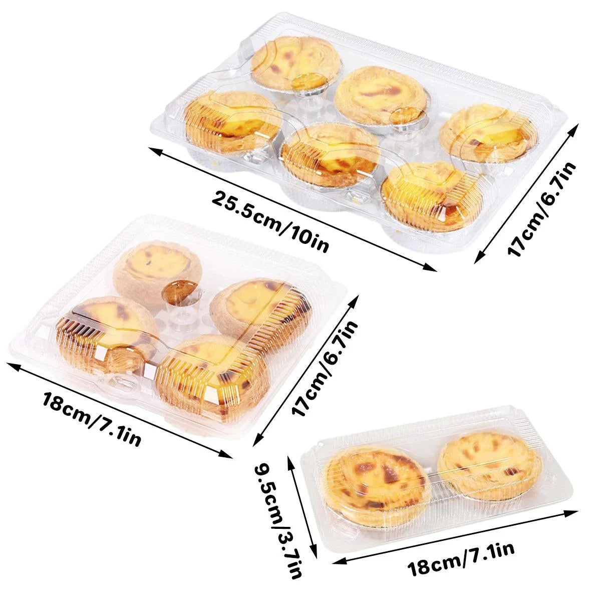 Food Packaging Boxes Transparent Plastic 6-Grid 100 Pieces for Egg Tarts