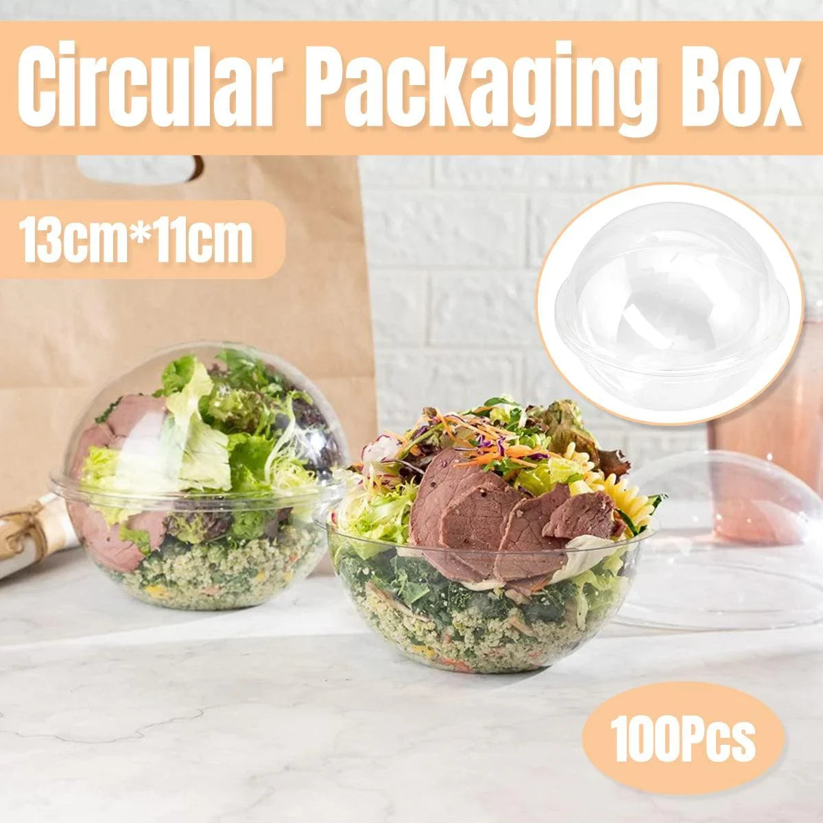 Food Packing Boxes Transparent Round Dome Shape 13cm 100 Pieces