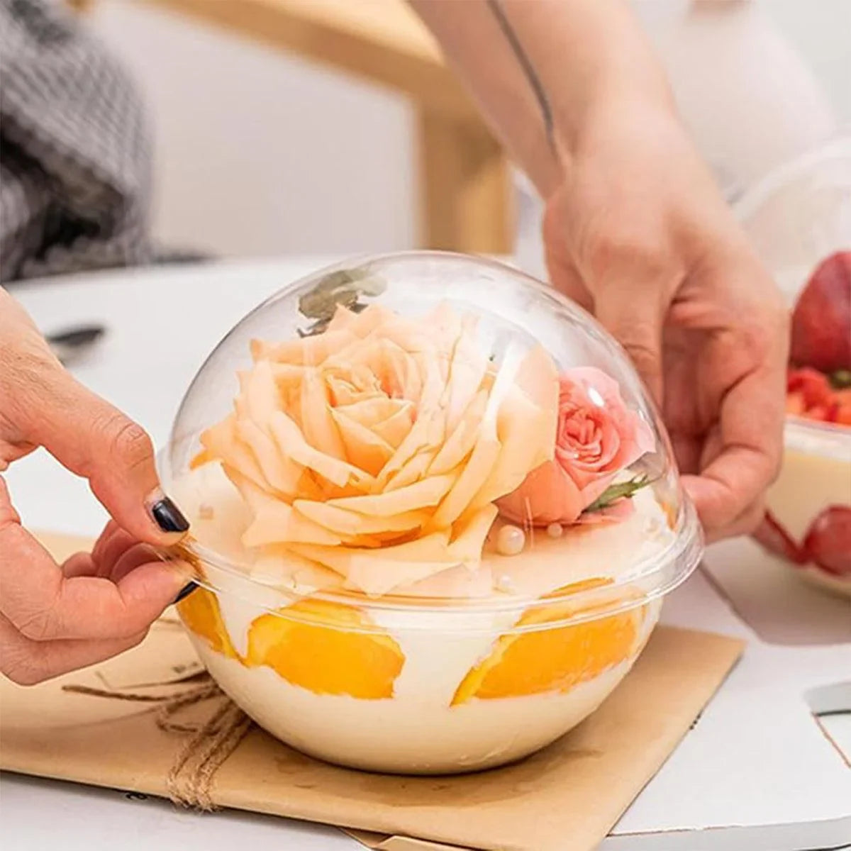 Food Packing Boxes Transparent Round Dome Shape 13cm 100 Pieces