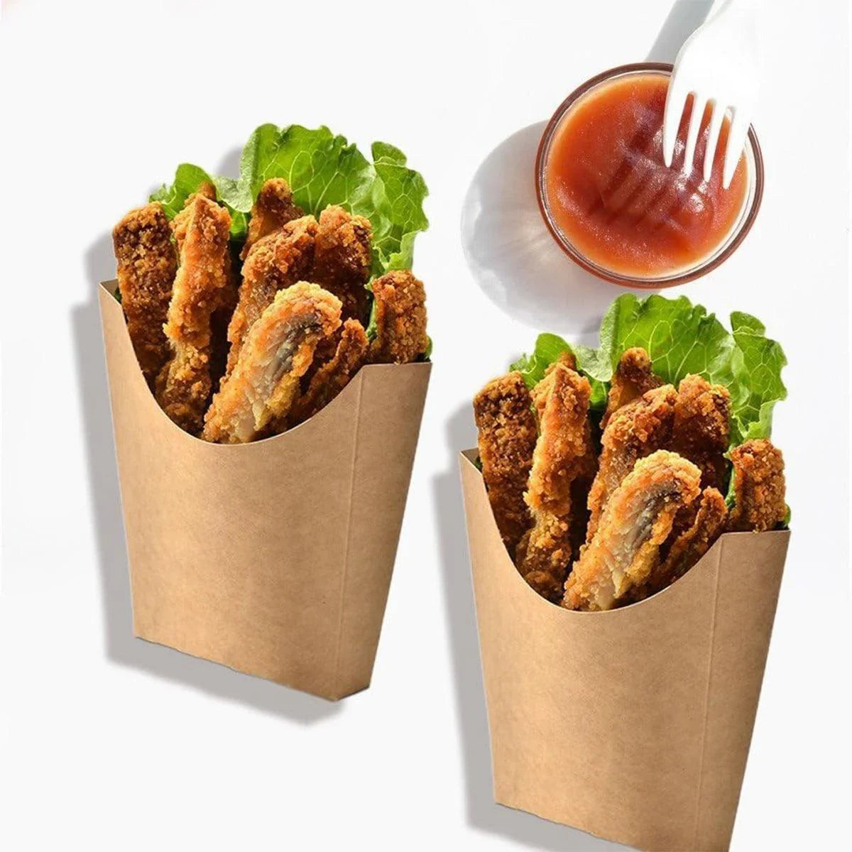 French Fries Box Kraft Paper Food Grade Foldable Snack Containers