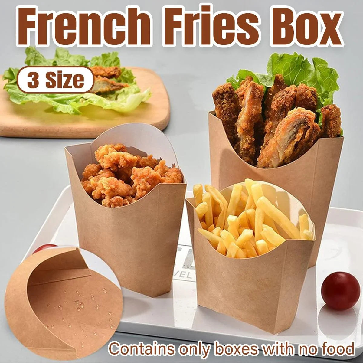 French Fries Box Kraft Paper Food Grade Foldable Snack Containers