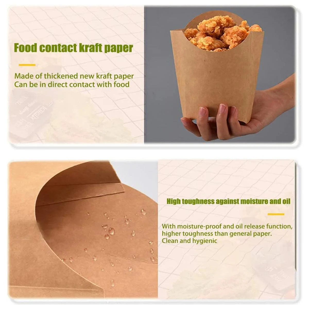 French Fries Box Kraft Paper Food Grade Foldable Snack Containers