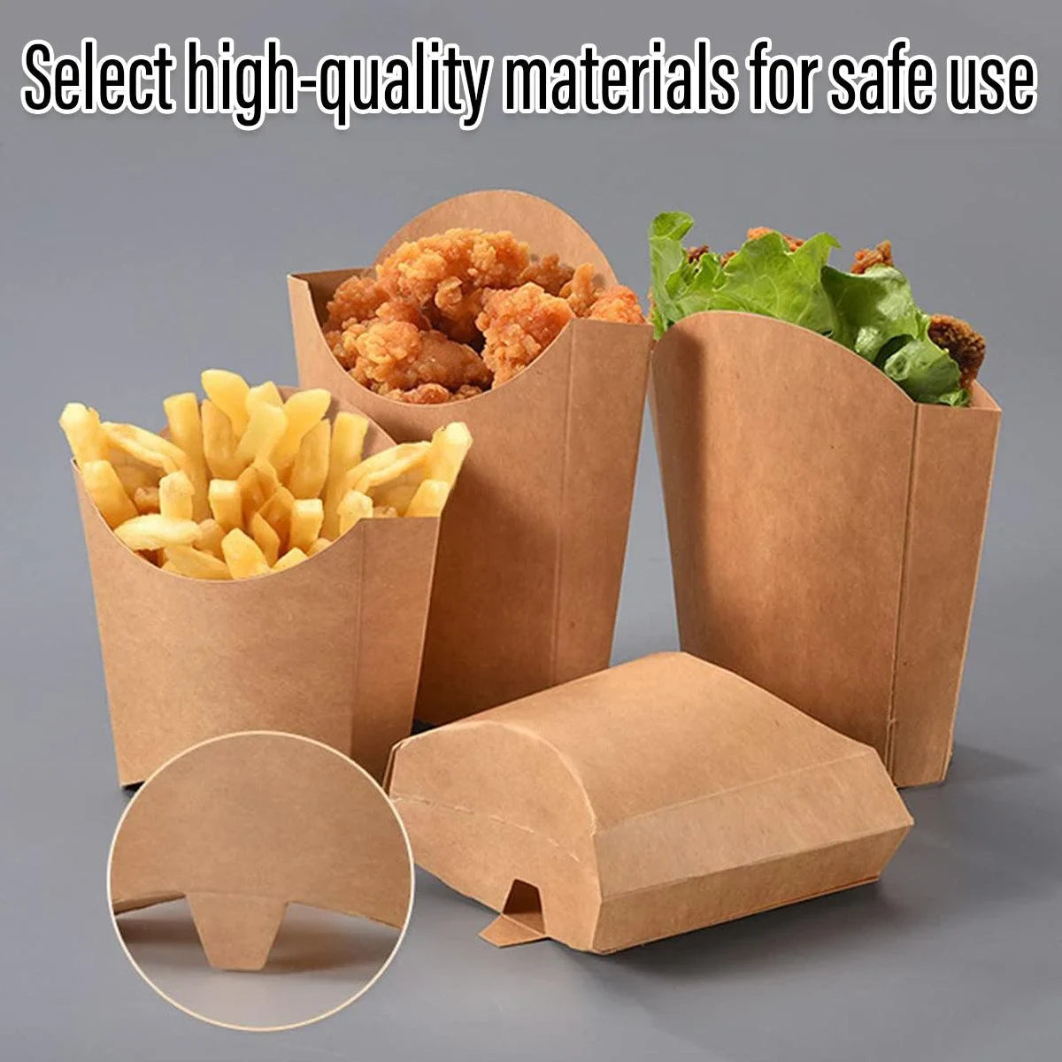 French Fries Box Kraft Paper Food Grade Foldable Snack Containers