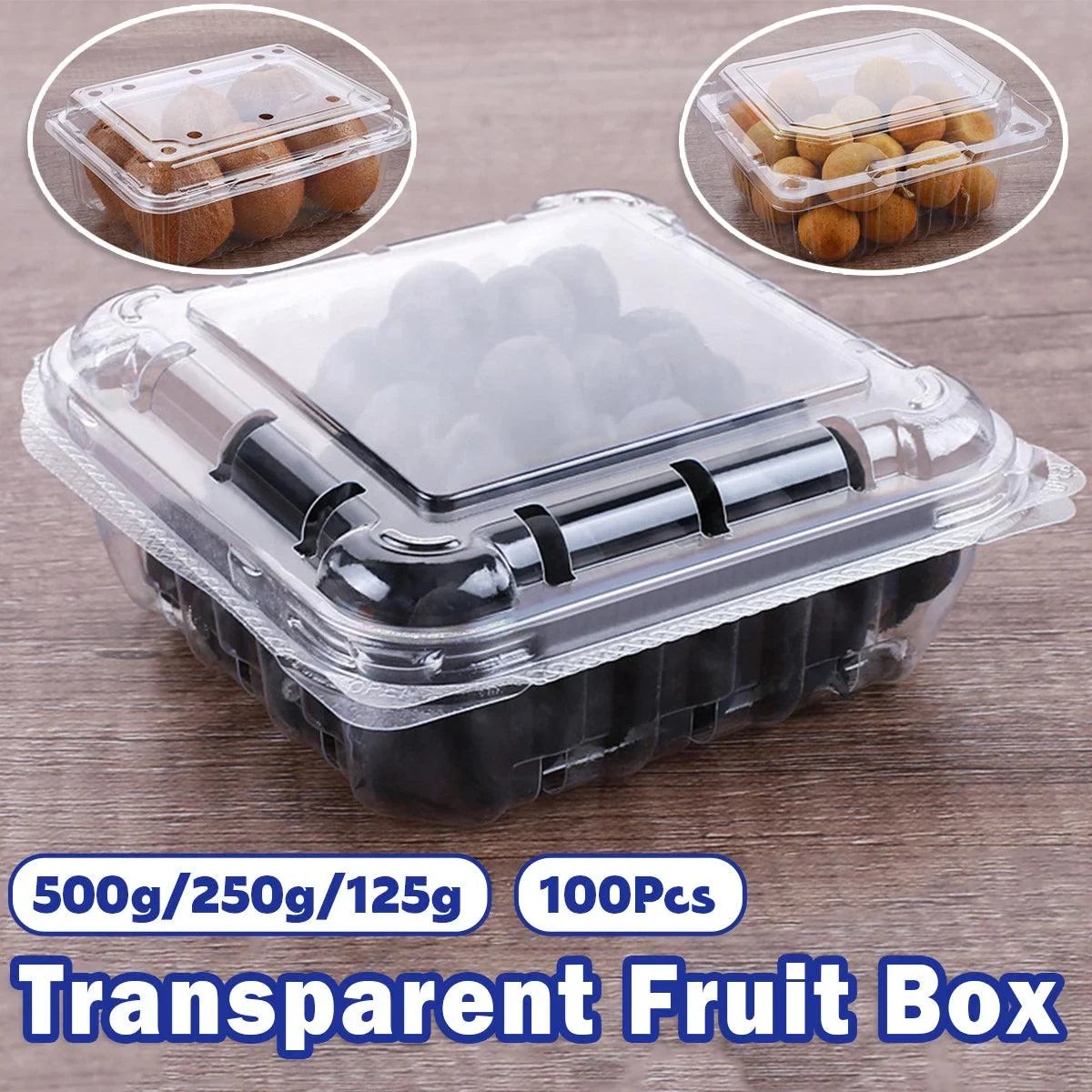 Fruit Boxes Transparent PET Plastic Snap-On Lid 100 Pieces Ventilated