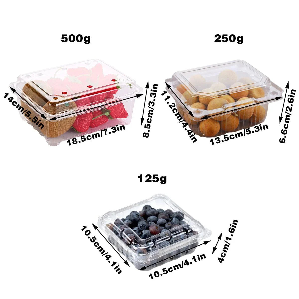Fruit Boxes Transparent PET Plastic Snap-On Lid 100 Pieces Ventilated