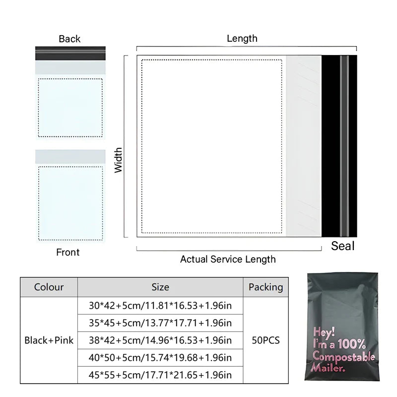 Biodegradable Mailer Bags 50PCS 5Sizes Black Plastic Mailing
