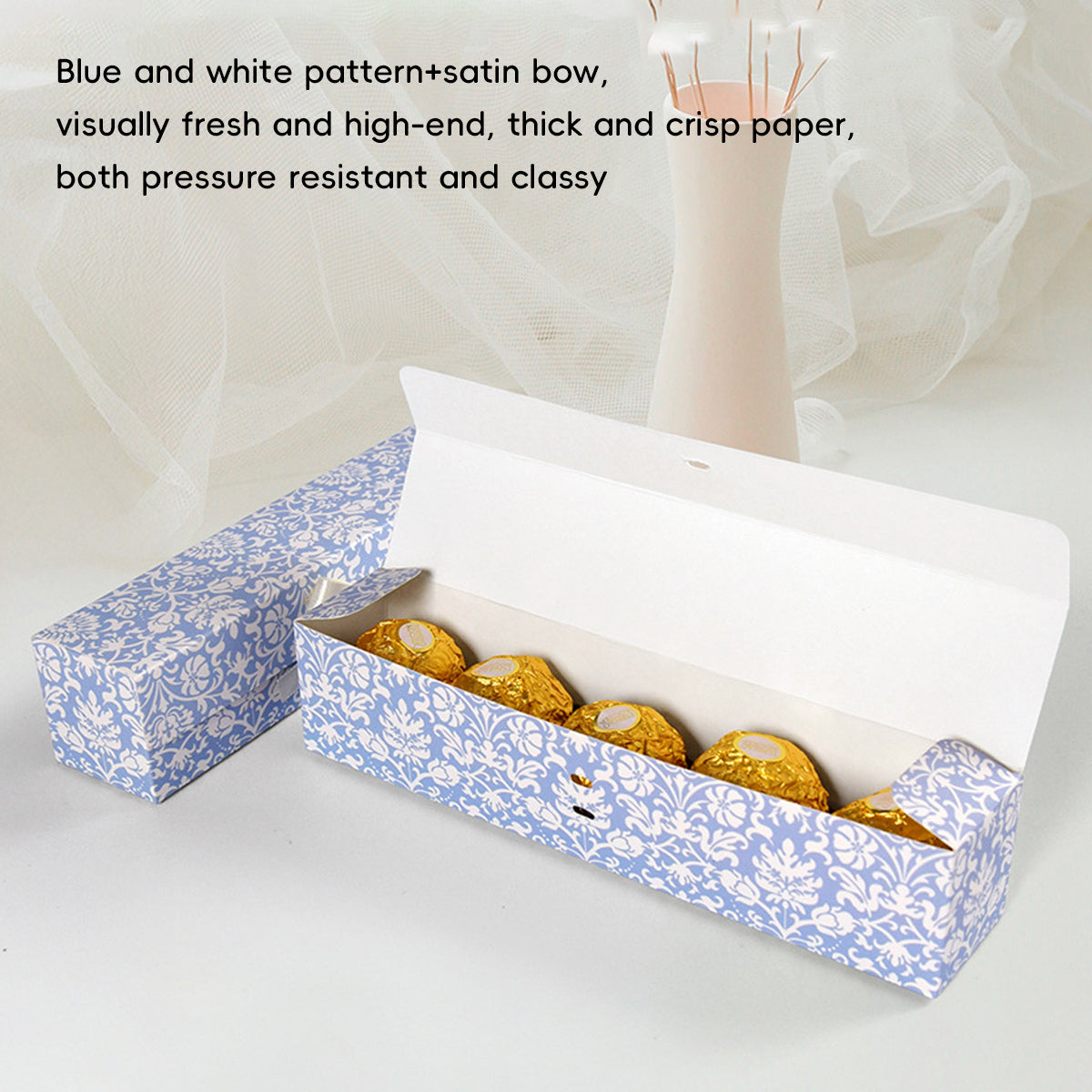 20PCS Rectangular Chocolate Boxes with Ribbon Long Candy Gift Packaging