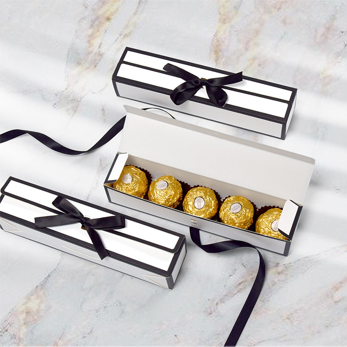 20PCS Rectangular Chocolate Boxes with Ribbon Long Candy Gift Packaging