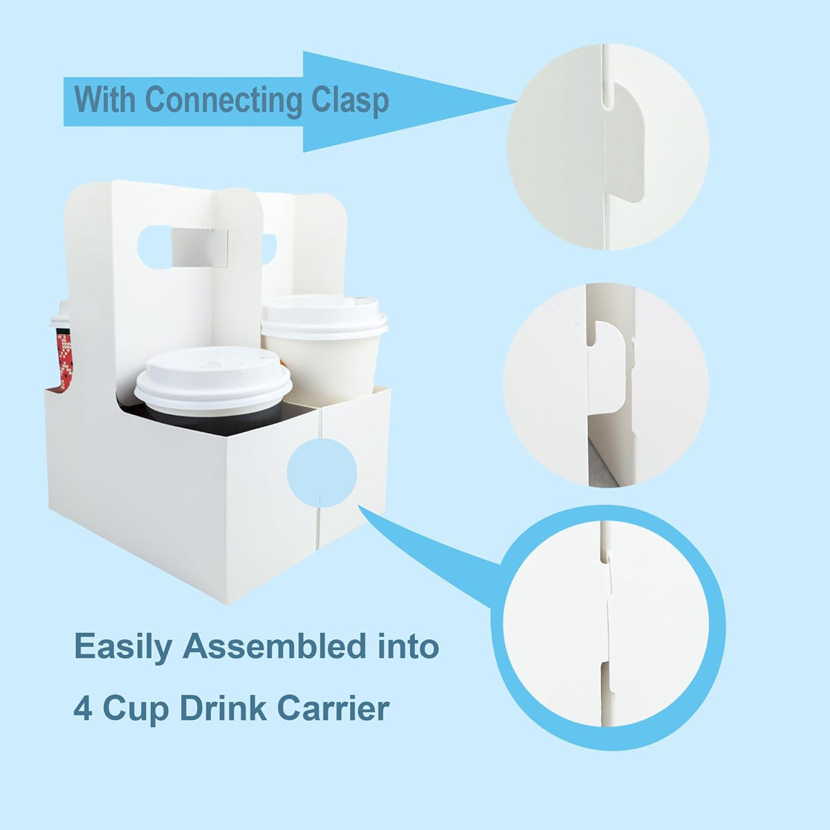 50PCS Handheld Double Cup Holder Sturdy Portable Takeaway Carrier