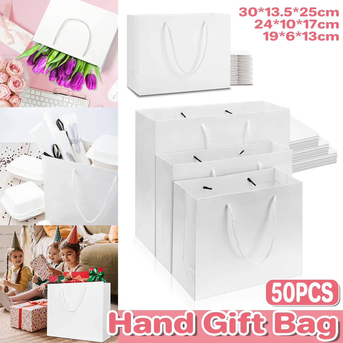 50pcs Kraft Paper Gift Bags Blank Custom Handbags