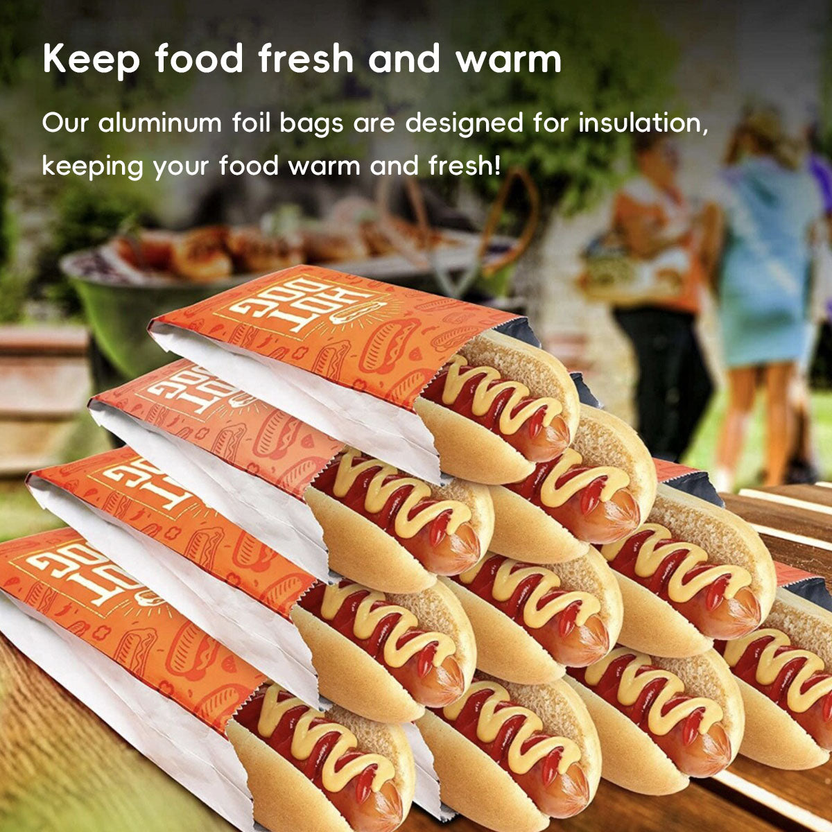 100PCS Hot Dog Foil Lined Oil Proof Takeaway Food Packaging Bags