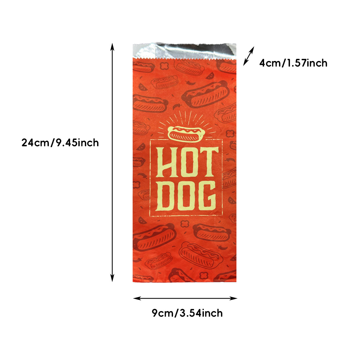 100PCS Hot Dog Foil Lined Oil Proof Takeaway Food Packaging Bags