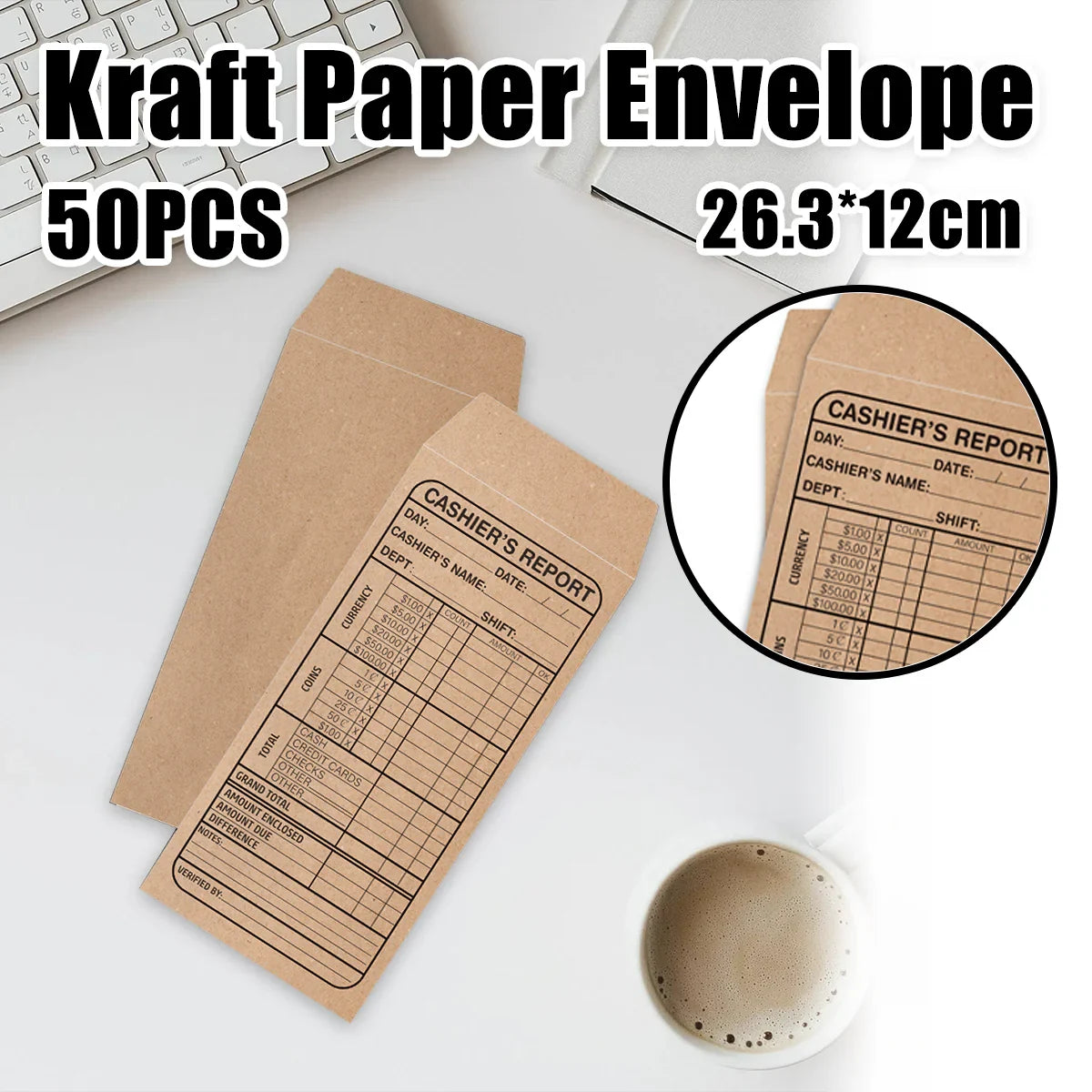 50pcs Cash Detail Envelopes Cashier Report Retail Use