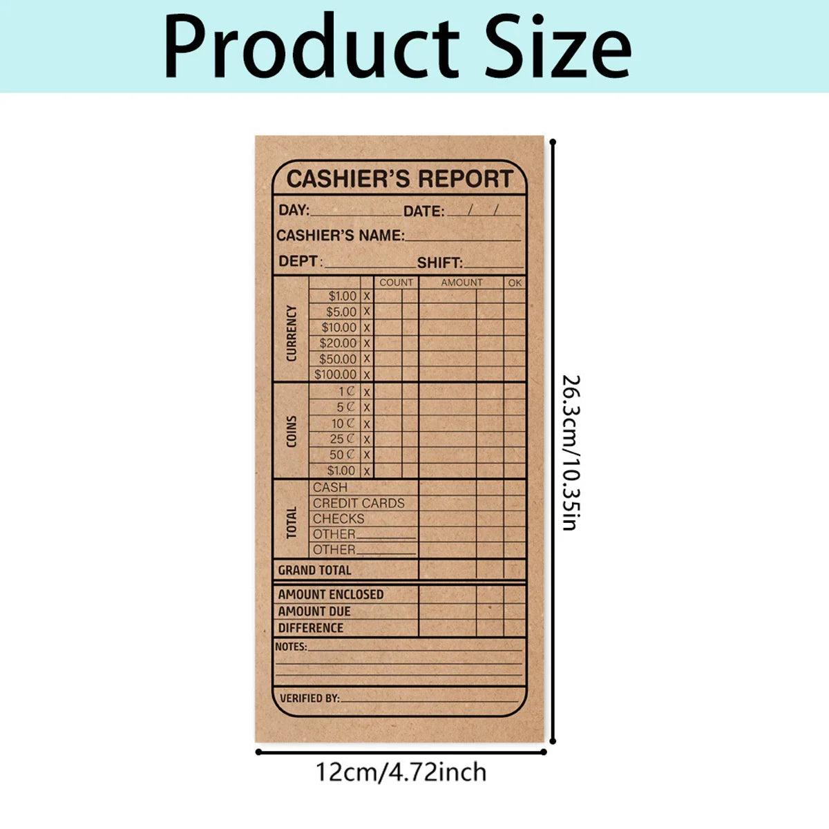 50pcs Cash Detail Envelopes Cashier Report Retail Use