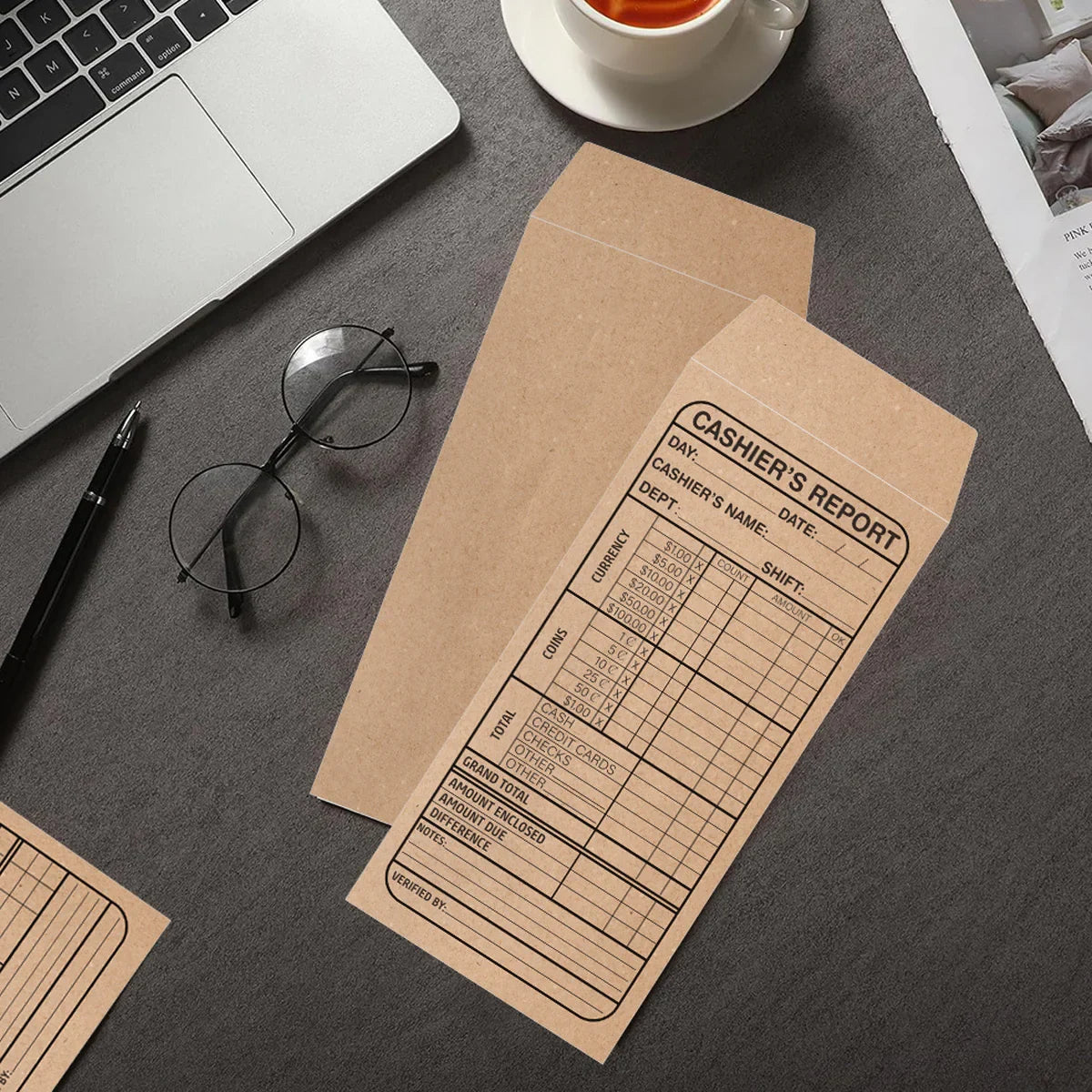 50pcs Cash Detail Envelopes Cashier Report Retail Use