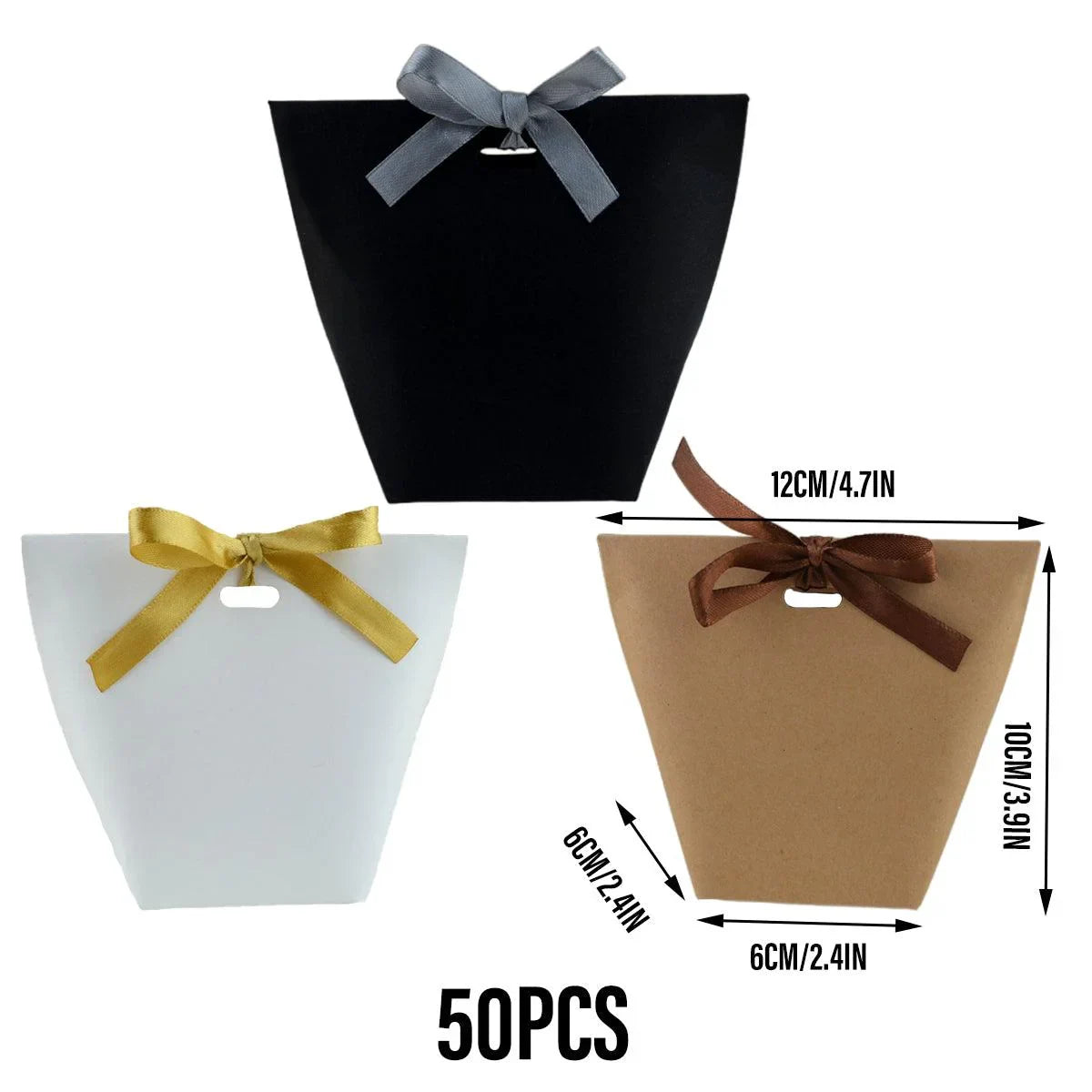 Kraft Paper Gift Bags with Ribbon Closure – 50 Pieces