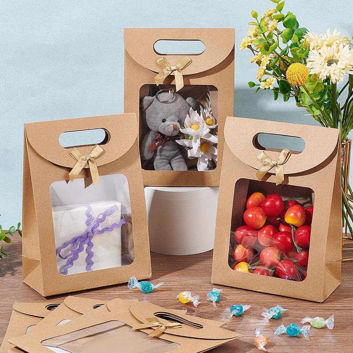 Kraft Paper Gift Bags with Window Handle