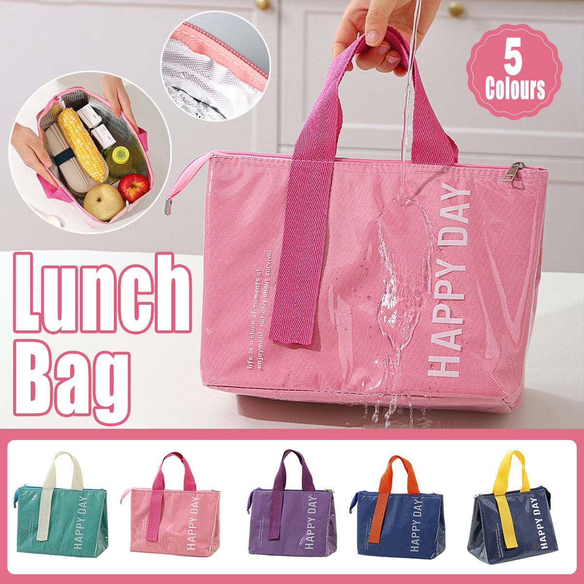 Large Capacity Lunch Bag 1PC 5Colours Thermal Insulated
