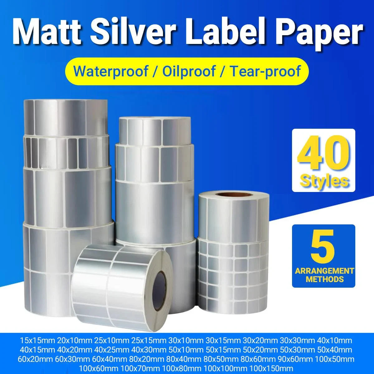 Matt Silver Label Paper 40Sizes