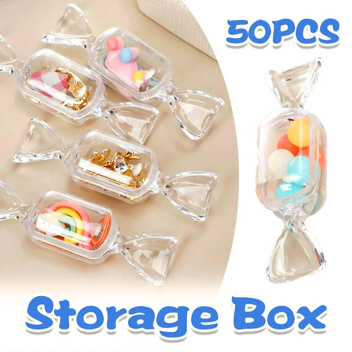 Mini Transparent Candy-Shaped Storage Boxes – 50pcs for Jewellery & Trinkets