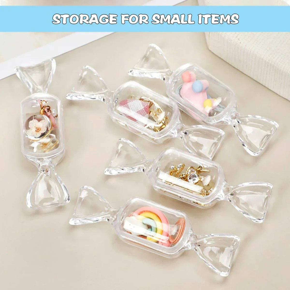 Mini Transparent Candy-Shaped Storage Boxes – 50pcs for Jewellery & Trinkets