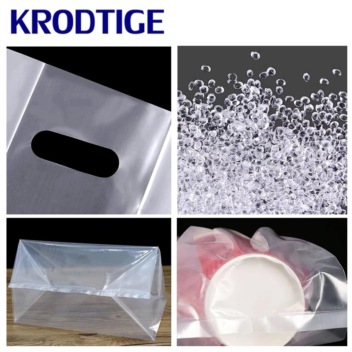 50PCS Clear PE Bags with Handles for Takeout Food Packaging