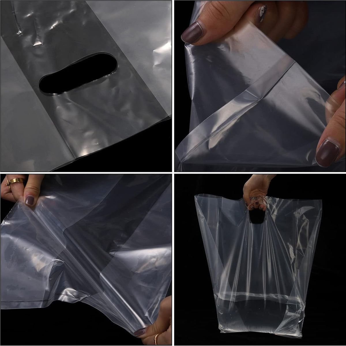 50PCS Clear PE Bags with Handles for Takeout Food Packaging