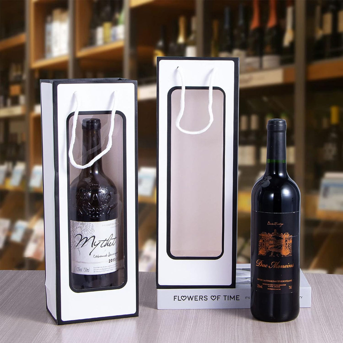 30PCS Wine Gift Bags with Clear Window Drawstring Bottle Bags