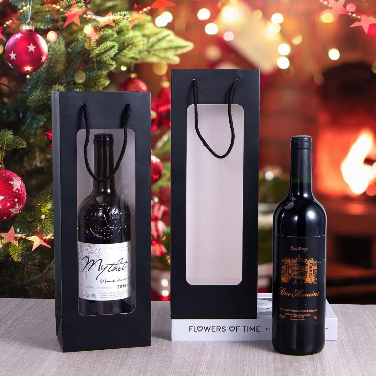 30PCS Wine Gift Bags with Clear Window Drawstring Bottle Bags