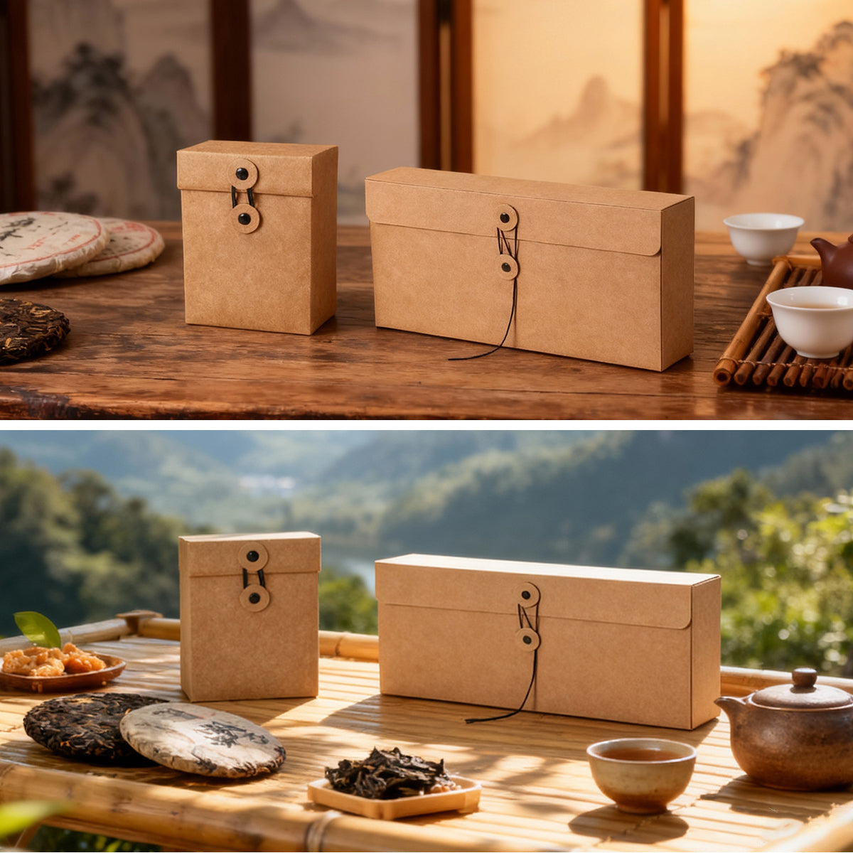 Kraft Paper Gift Boxes Drawstring Closure 2 Sizes for Small Item Packaging