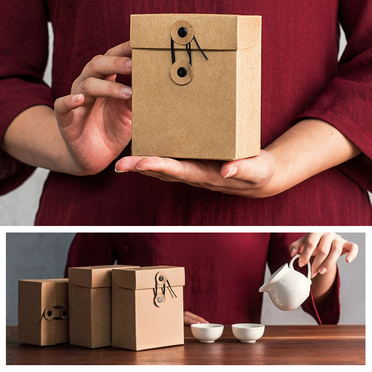 Kraft Paper Gift Boxes Drawstring Closure 2 Sizes for Small Item Packaging