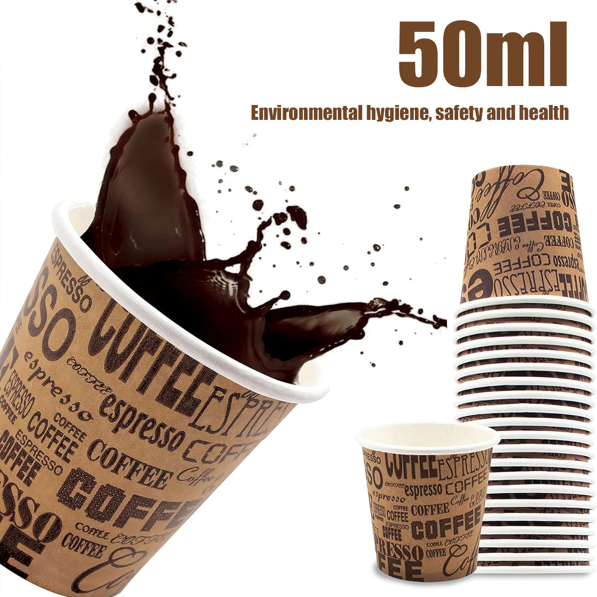 300PCS 50ml Mini Disposable Paper Cups Coffee Print Party Use