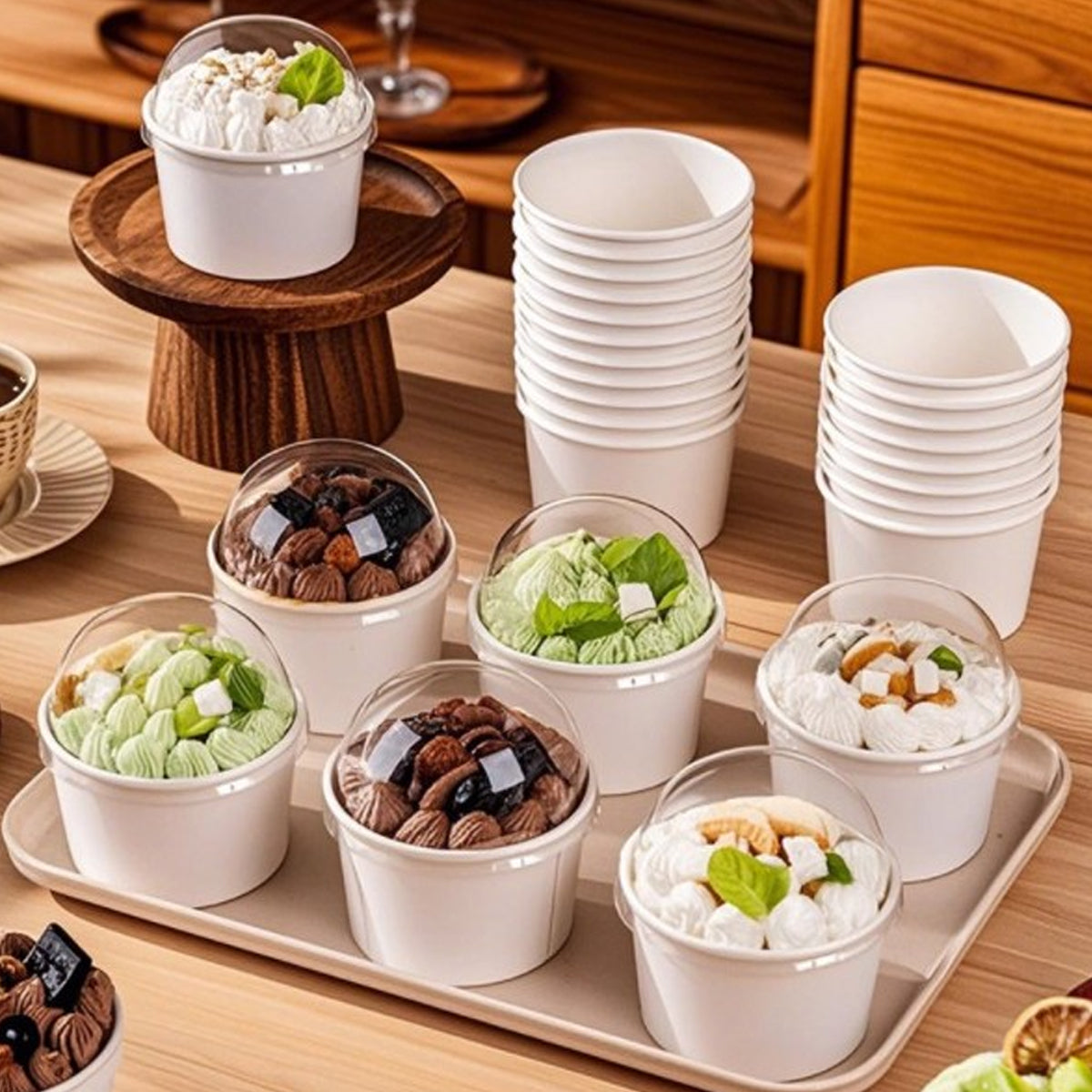 50PCS Baking Paper Cups with Lids Food-Grade Heat Resistant