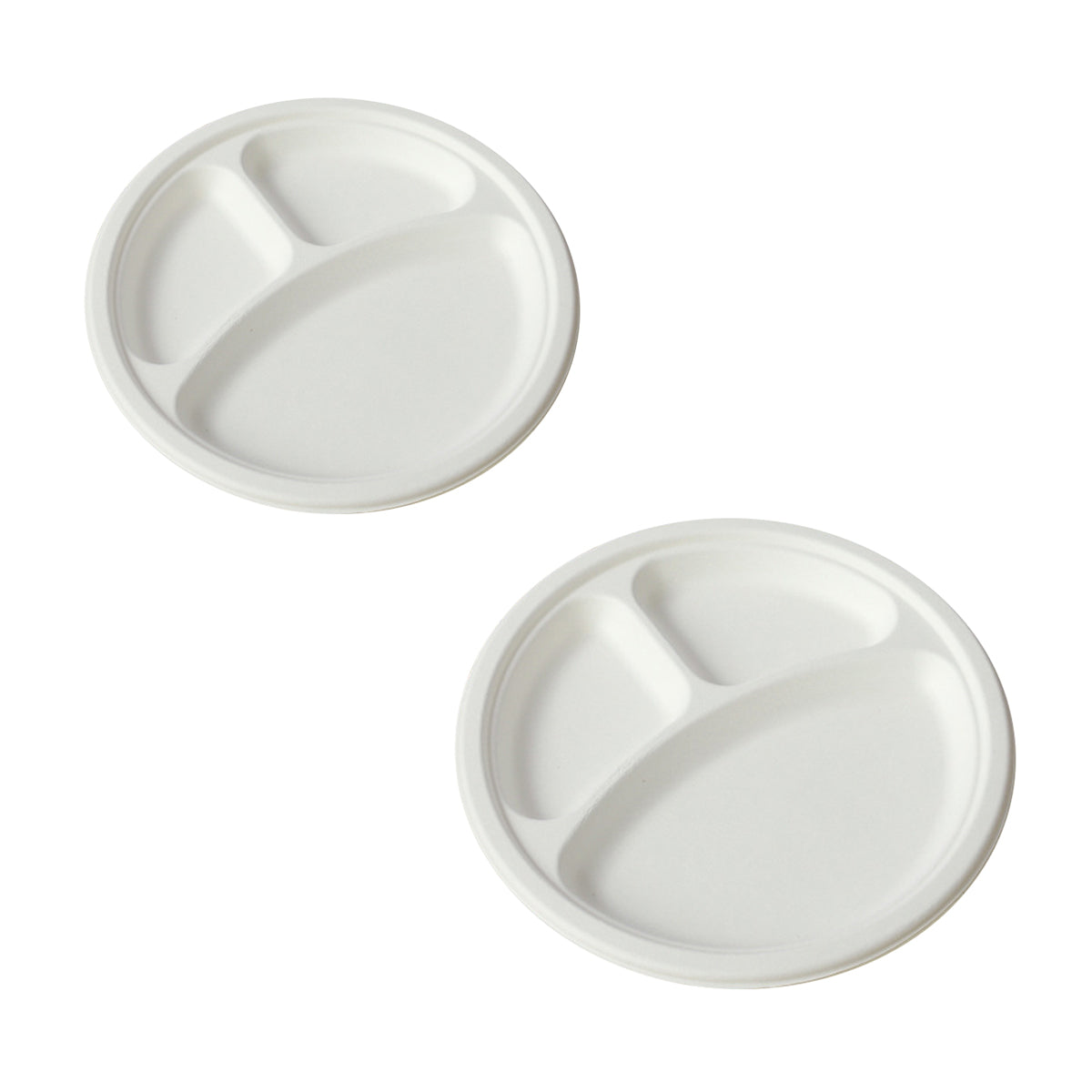 50PCS 9/10 Inch Pulp Plates 3-Compartment Oil Water Proof