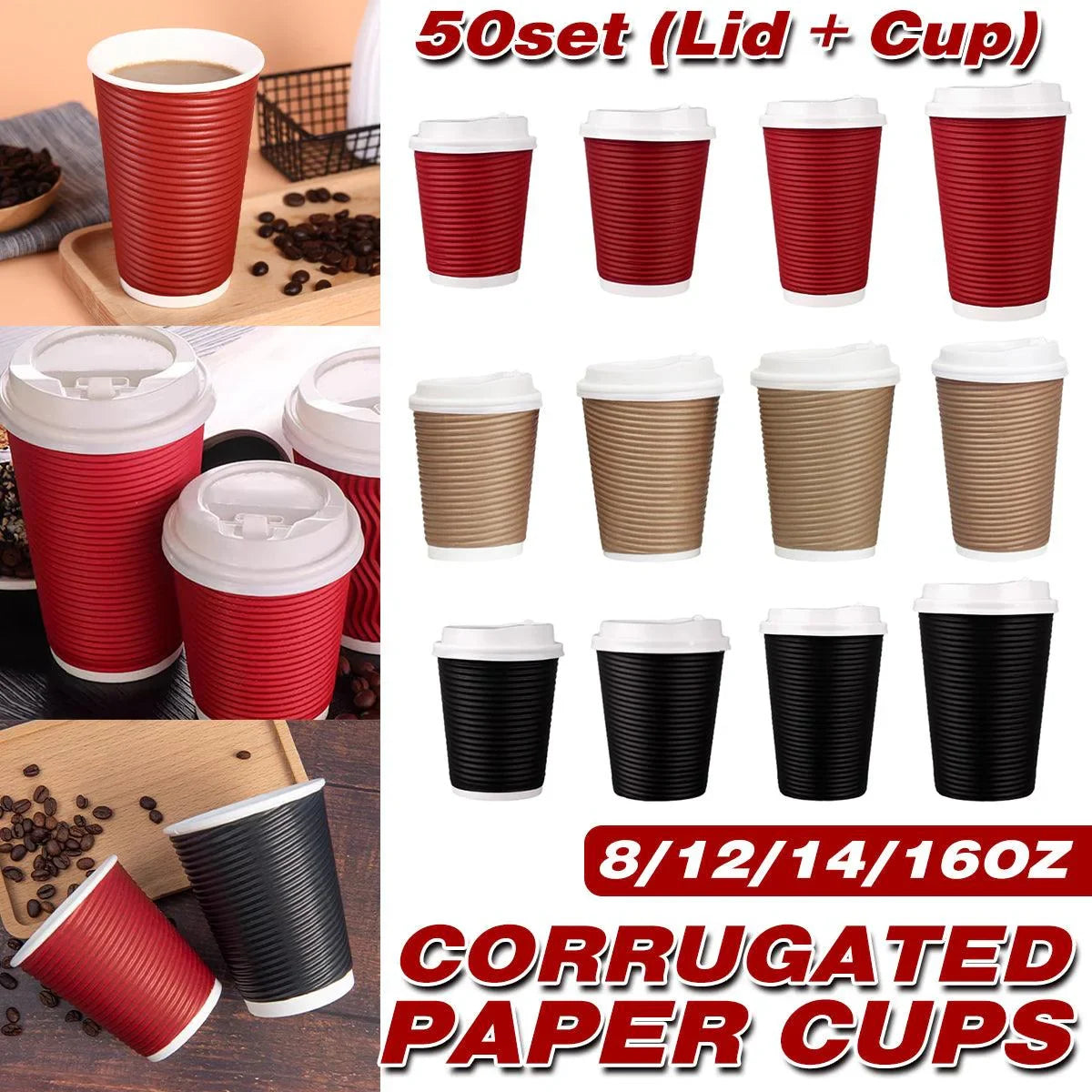 Paper Cups Corrugated Insulated with Lids for Hot and Cold Drinks
