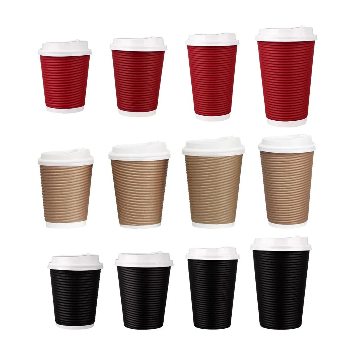 Paper Cups Corrugated Insulated with Lids for Hot and Cold Drinks