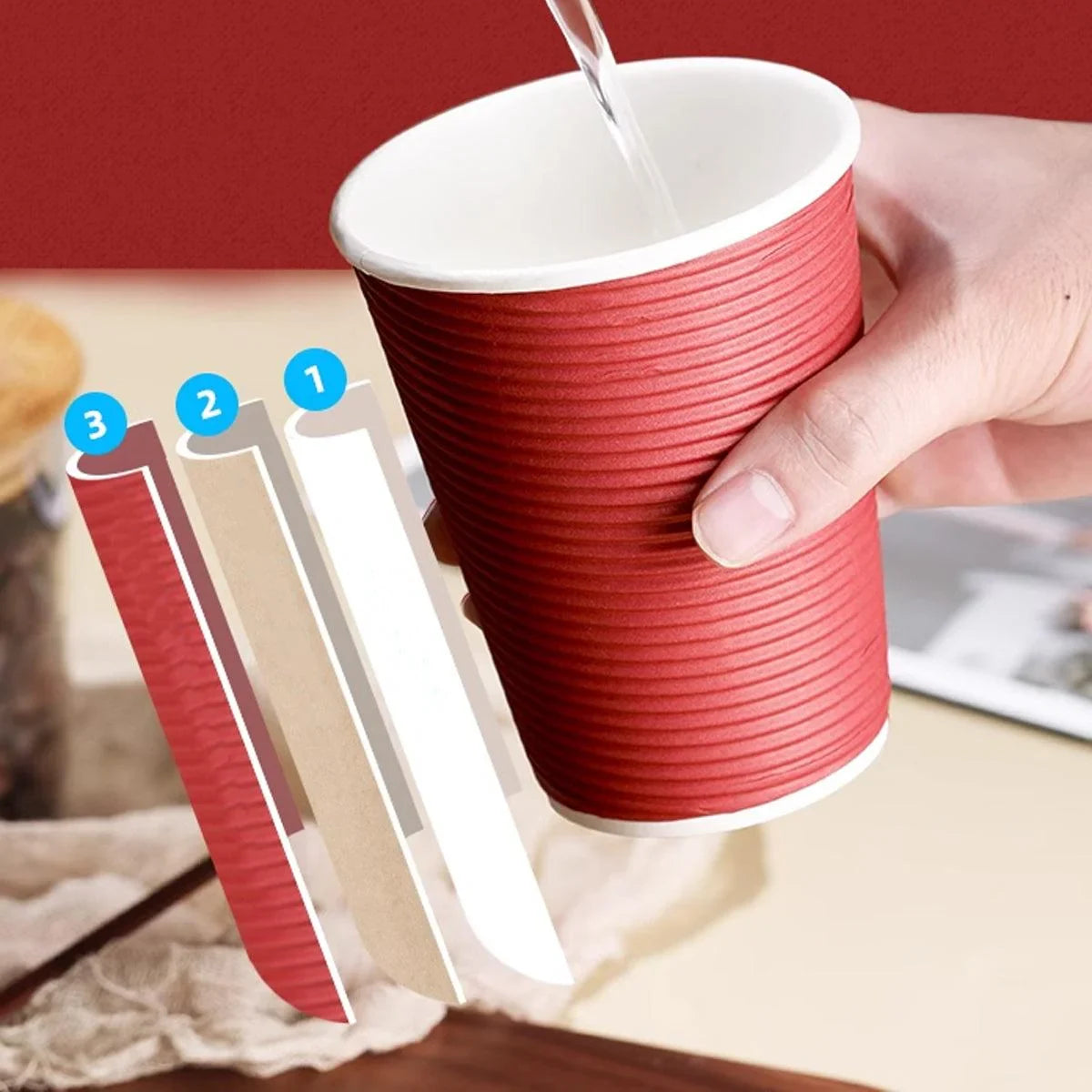 Paper Cups Corrugated Insulated with Lids for Hot and Cold Drinks